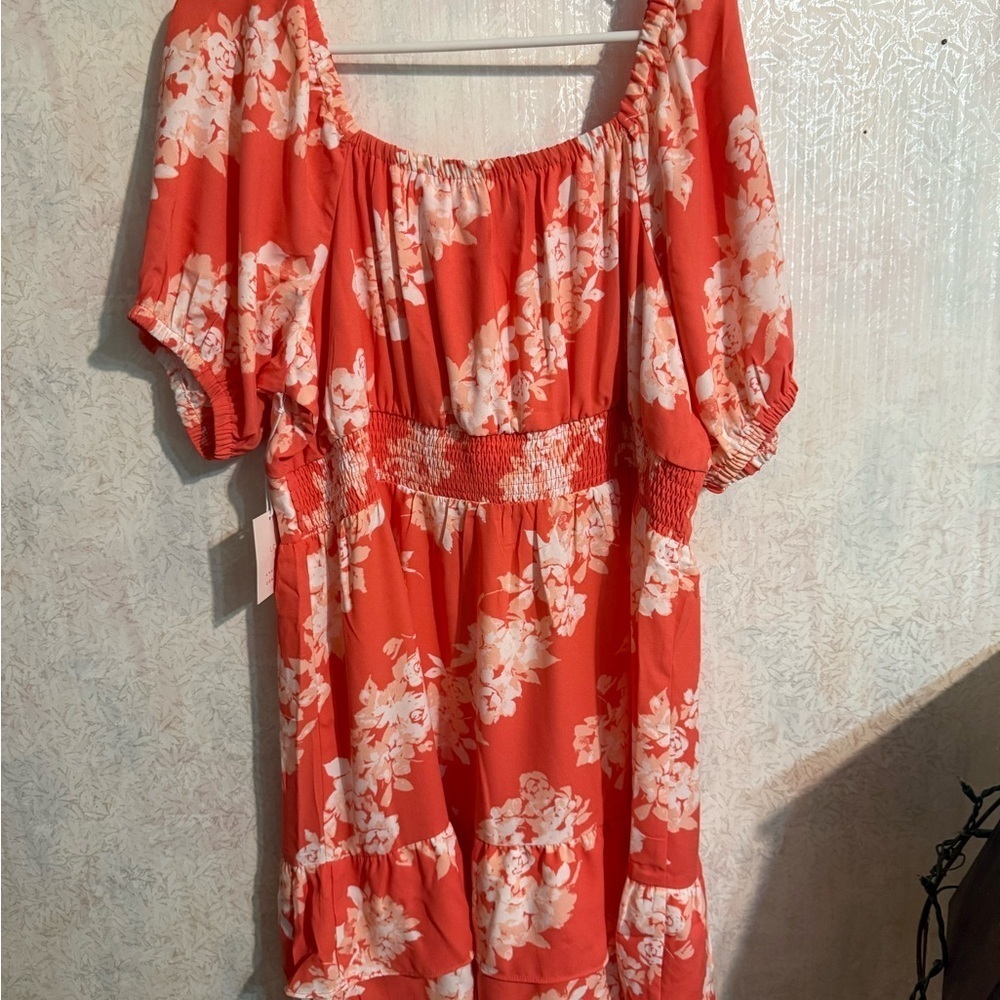 LC Lauren Conrad Coral and White Floral Mini Dress, Sz XXL - Picture 5 of 12
